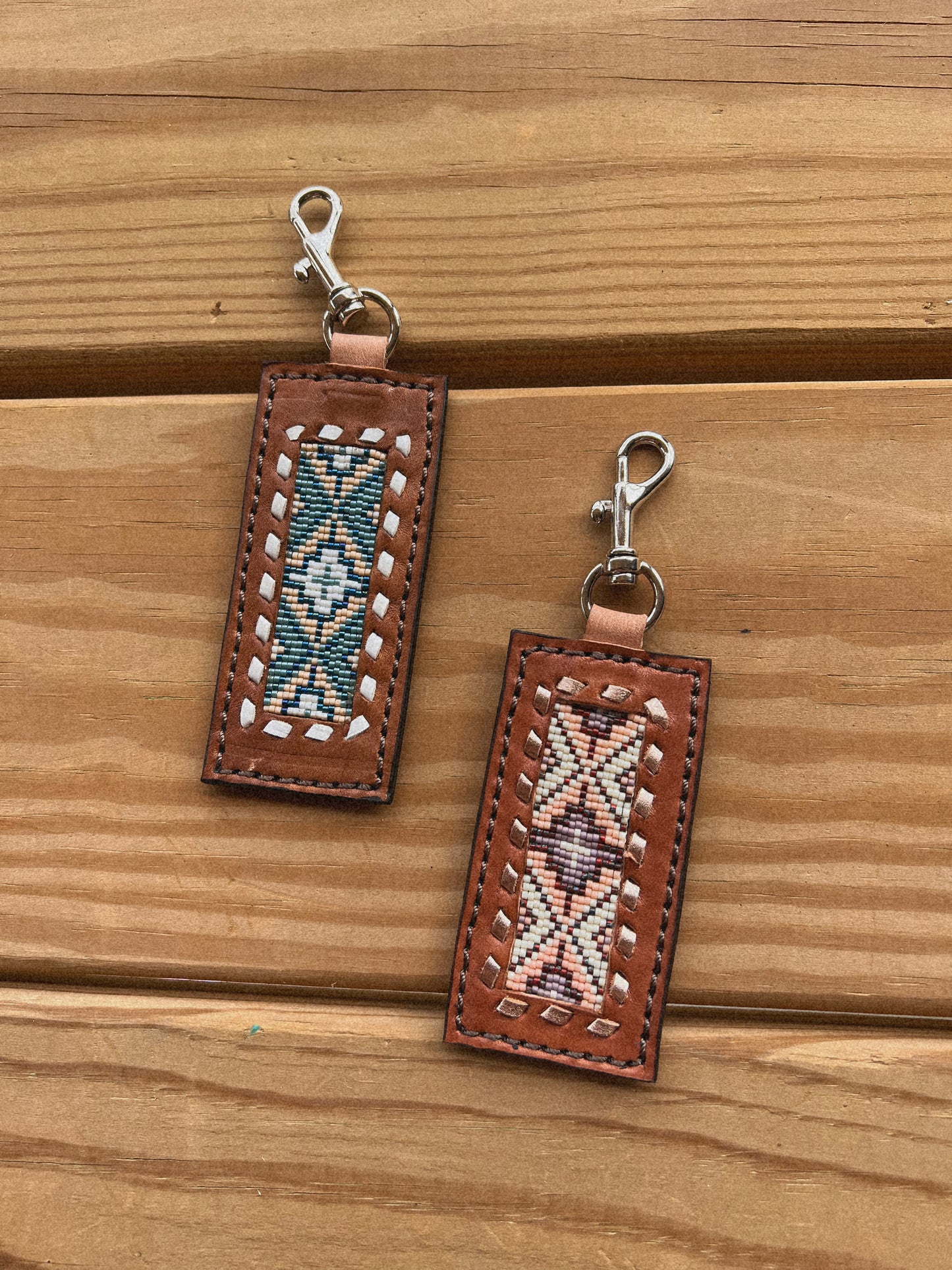 Handmade Leather Beaded Keychains